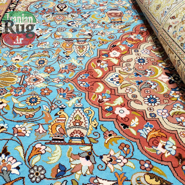 PERSIAN-Rug-KHANSAR-Handmade-Rug-Blue-Pictorial-Hunting-Design-2x3m-6x9ft-#8106-blue-zone