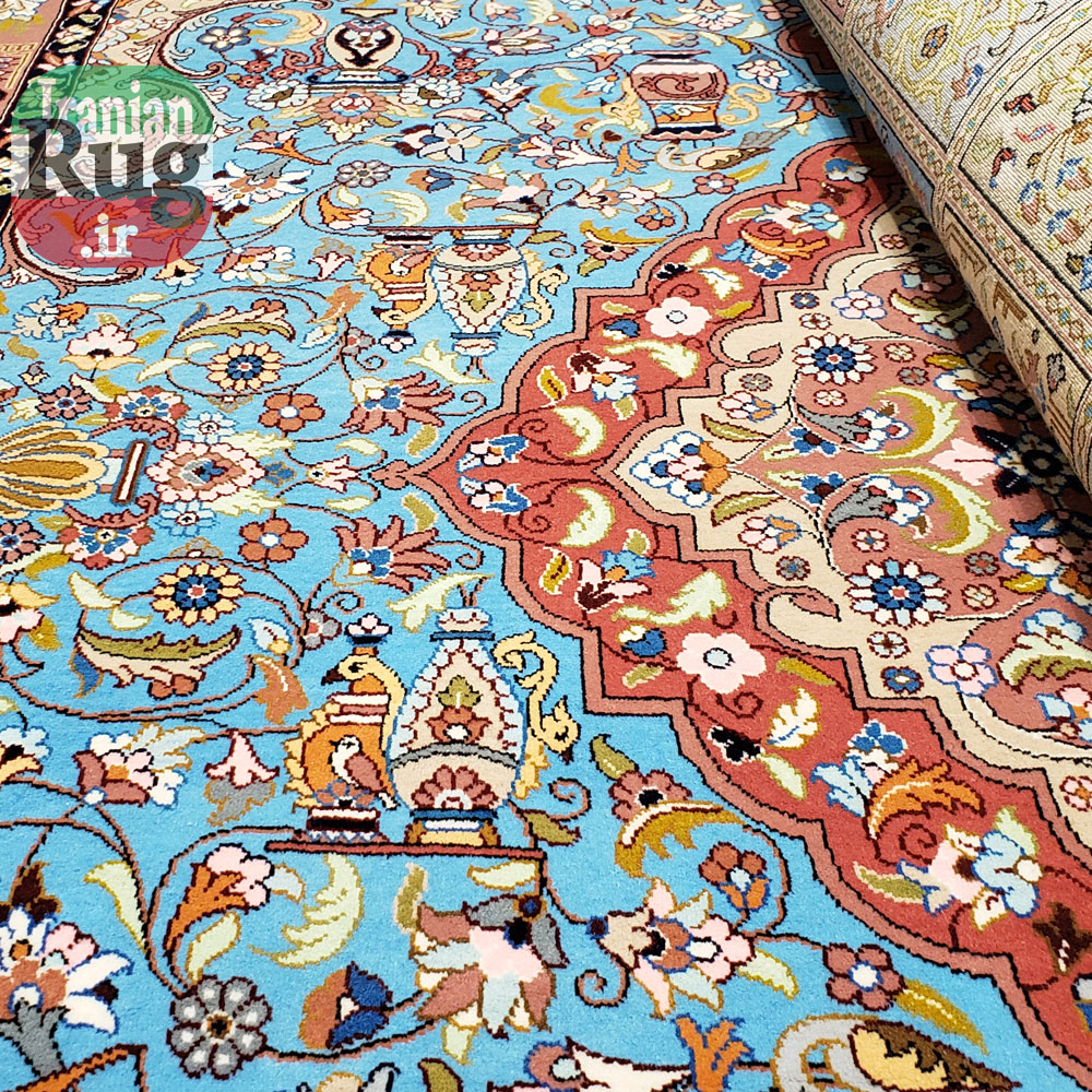 PERSIAN-Rug-KHANSAR-Handmade-Rug-Blue-Pictorial-Hunting-Design-2x3m-6x9ft-#8106-blue-zone