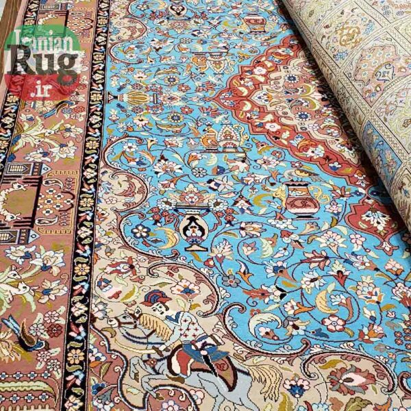 PERSIAN Rug KHANSAR Handmade Rug Blue Pictorial Hunting Design 2x3m-6x9ft #8106