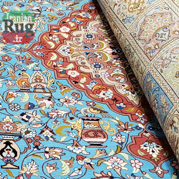 PERSIAN-Rug-KHANSAR-Handmade-Rug-Blue-Pictorial-Hunting-Design-2x3m-6x9ft-#8106-center