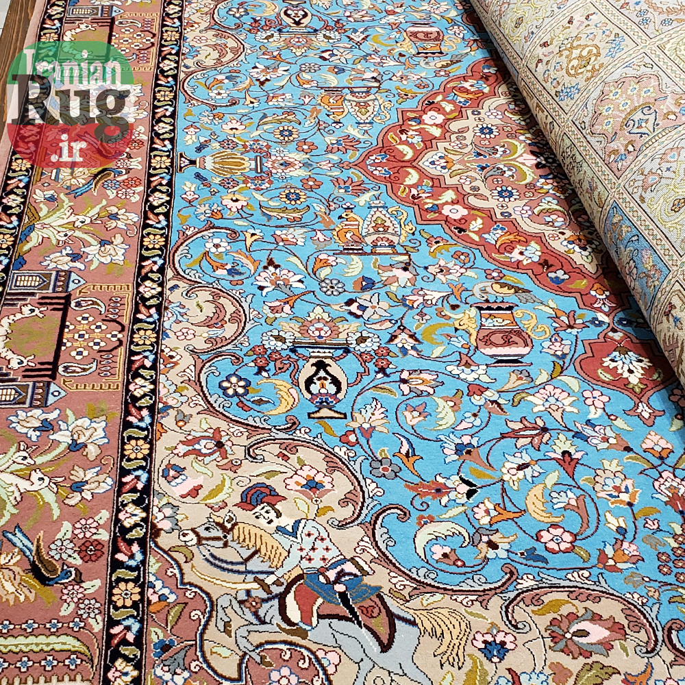 PERSIAN-Rug-KHANSAR-Handmade-Rug-Blue-Pictorial-Hunting-Design-2x3m-6x9ft-#8106-full-resolution