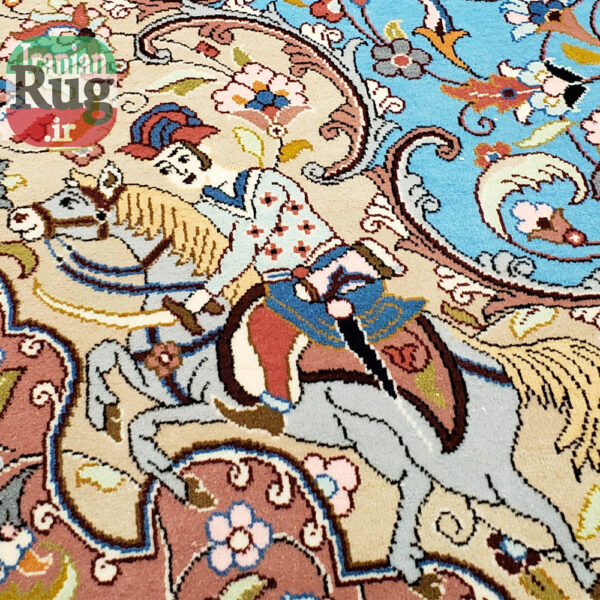 PERSIAN-Rug-KHANSAR-Handmade-Rug-Blue-Pictorial-Hunting-Design-2x3m-6x9ft-#8106-hunter-detail