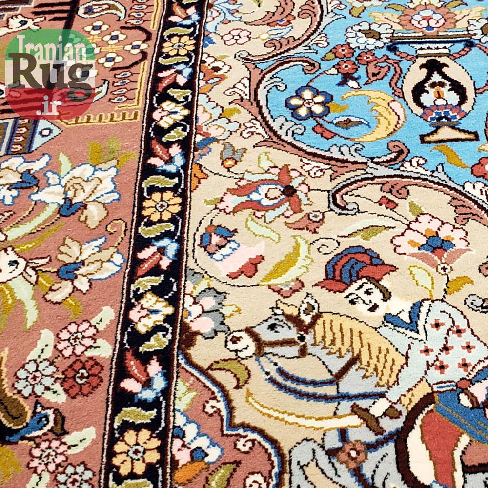 PERSIAN-Rug-KHANSAR-Handmade-Rug-Blue-Pictorial-Hunting-Design-2x3m-6x9ft-#8106-hunter-detail2