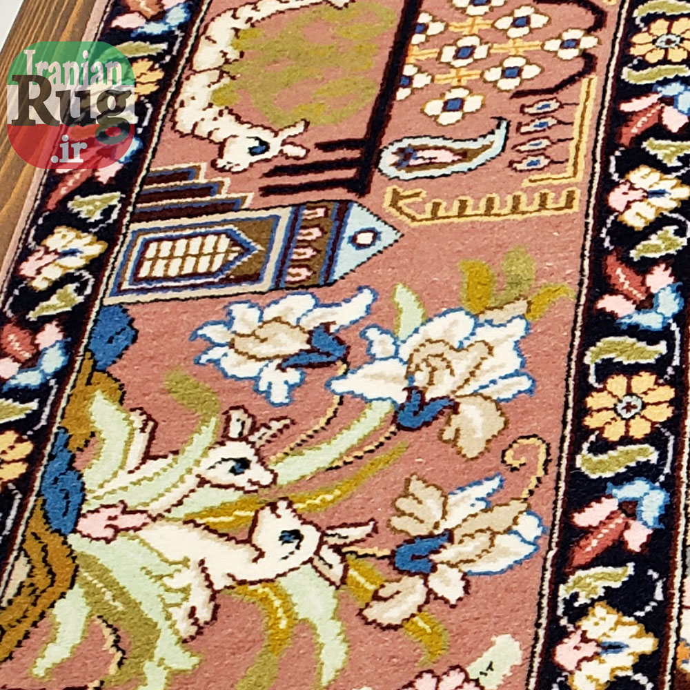 PERSIAN-Rug-KHANSAR-Handmade-Rug-Blue-Pictorial-Hunting-Design-2x3m-6x9ft-#8106-left-side-details