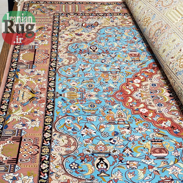 PERSIAN-Rug-KHANSAR-Handmade-Rug-Blue-Pictorial-Hunting-Design-2x3m-6x9ft-#8106-top