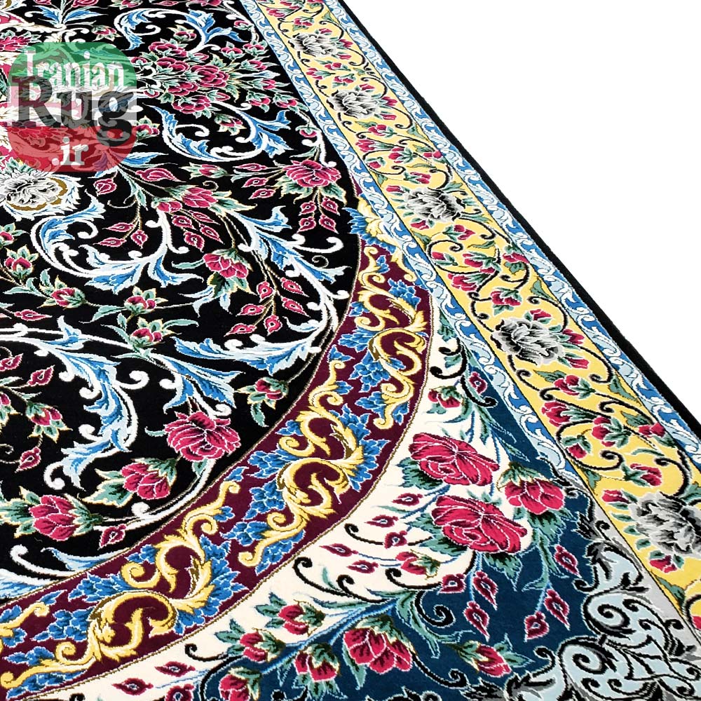 Yazd-PERSIAN-Rug-Handmade-Black-Rug-2.5x3.5m---8x10ft-#6101-Right-lower-corner