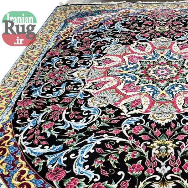 Yazd-PERSIAN-Rug-Handmade-Black-Rug-2.5x3.5m---8x10ft-#6101-left-side