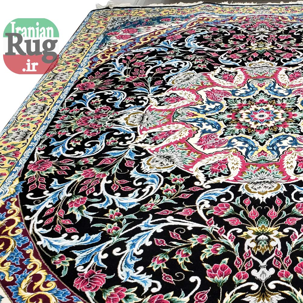 Yazd-PERSIAN-Rug-Handmade-Black-Rug-2.5x3.5m---8x10ft-#6101-left-side