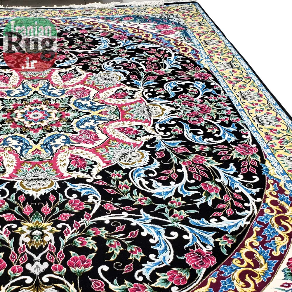 Yazd-PERSIAN-Rug-Handmade-Black-Rug-#6101-rightt-side
