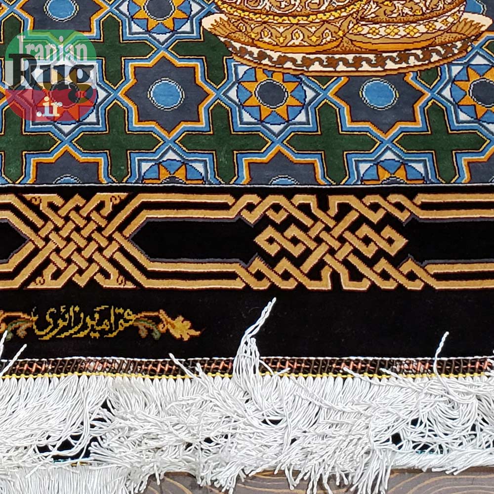 PERSIAN-Rug-Silk-QOM-Handmade-Rug-Harp-Player-1x1.4m-3.28x4.6ft-#2114-bottom-right