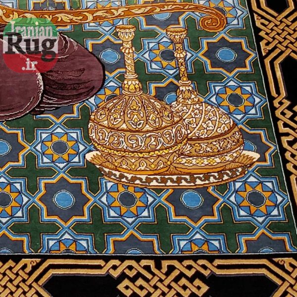 PERSIAN-Rug-Silk-QOM-Handmade-Rug-Harp-Player-1x1.4m-3.28x4.6ft-#2114-lower-right-corner