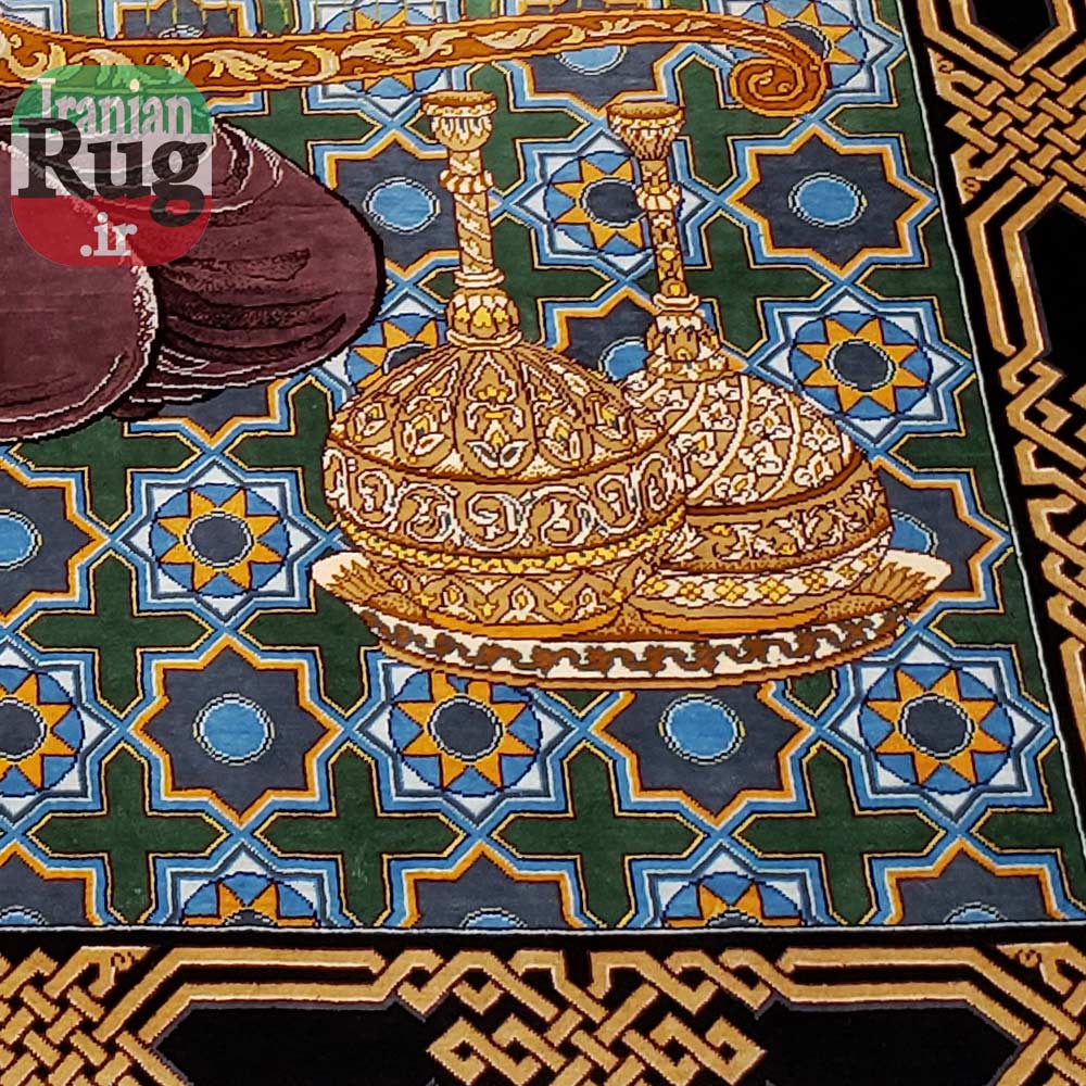 PERSIAN-Rug-Silk-QOM-Handmade-Rug-Harp-Player-1x1.4m-3.28x4.6ft-#2114-lower-right-corner