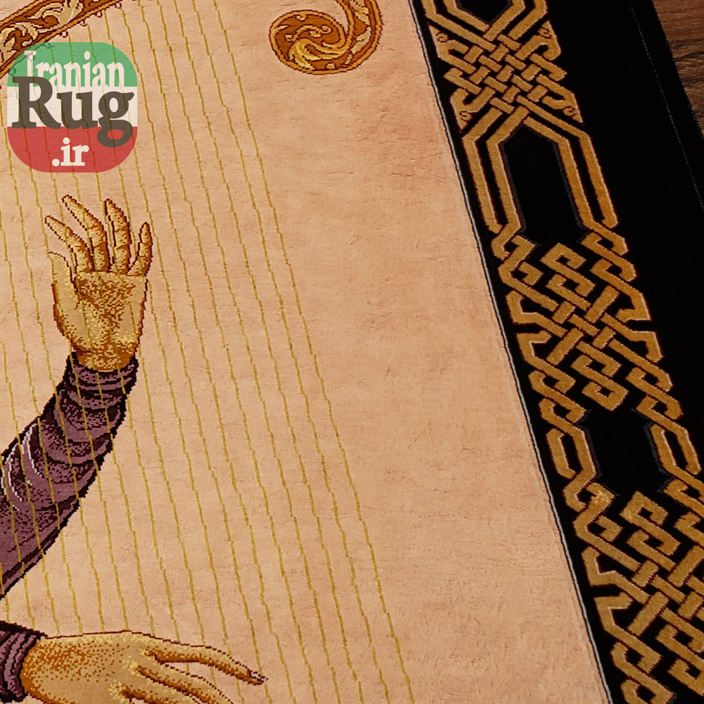 PERSIAN-Rug-Silk-QOM-Handmade-Rug-Harp-Player-1x1.4m-3.28x4.6ft-#2114-right-side2