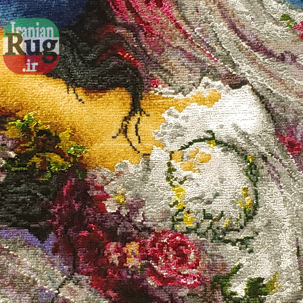 Wall-Hanging-Persian-Rug-Tabriz-Pictorial-Morning-Blossom-1x1.5m-3.28x4.92ft-#7217--chest-detail-with-silk