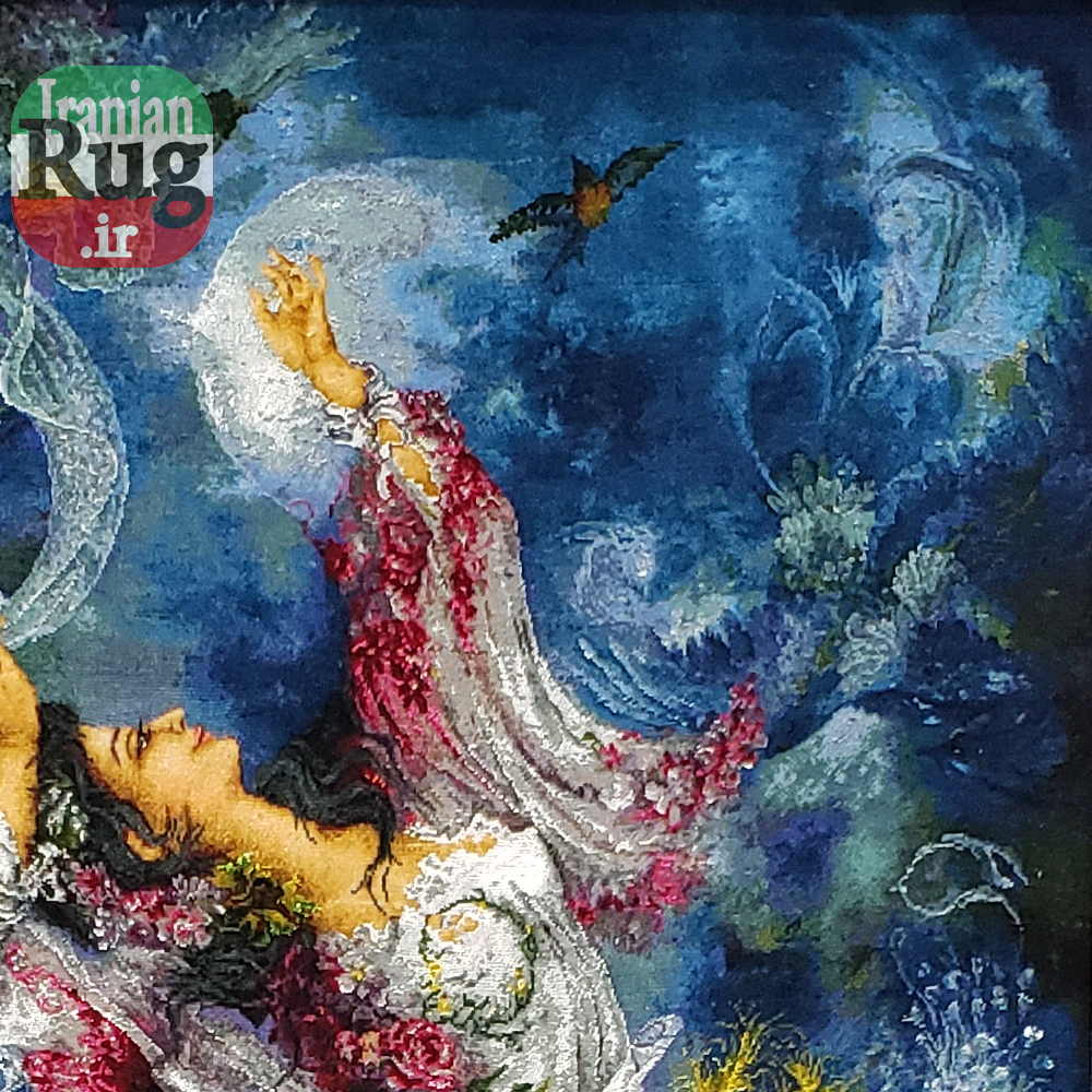 Wall-Hanging-Persian-Rug-Tabriz-Pictorial-Morning-Blossom-1x1.5m-3.28x4.92ft-#7217-face-top-corner