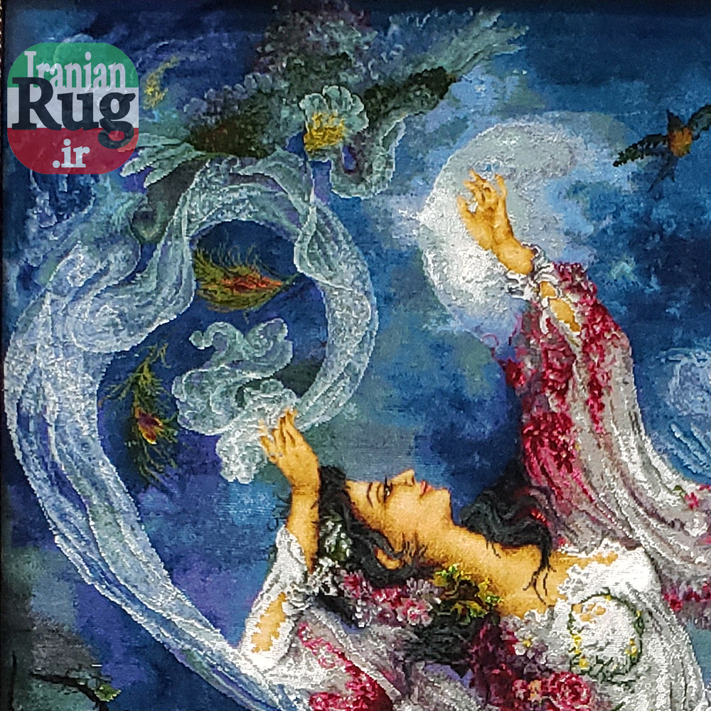 Wall-Hanging-Persian-Rug-Tabriz-Pictorial-Morning-Blossom-1x1.5m-3.28x4.92ft-#7217-face-top-corner2