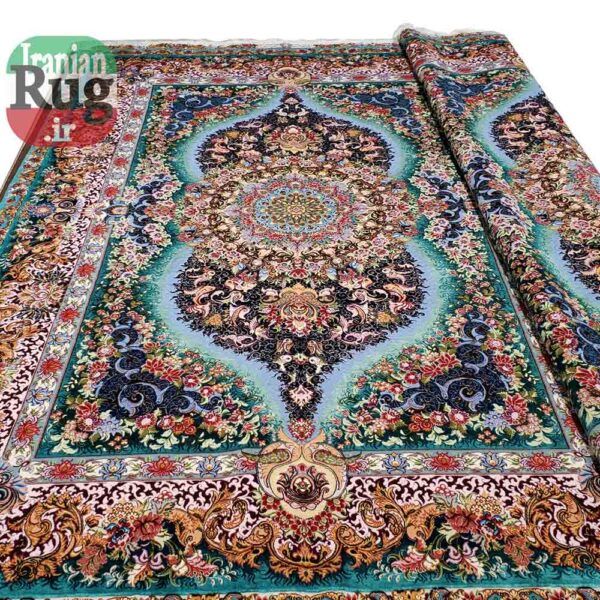 Iranian-PERSIAN-TABRIZ-Handmade-Blue-Luxury-Rug-by-Novinfar,-The-Sun-2x3m--6x9ft-#1143--c-