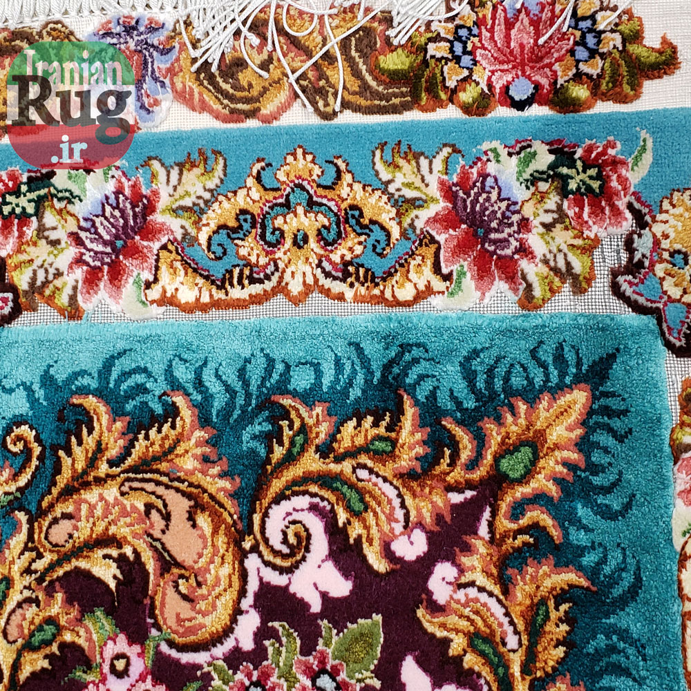 Iranian-PERSIAN-TABRIZ-Handmade-Blue-Luxury-Rug-by-Novinfar,-The-Sun-2x3m--6x9ft-#1143--design-element-